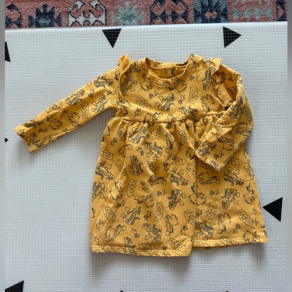 Disney baby|Baby girl Mustard yellow Winnie the Pooh long sleeve casual dress • - Picture 1 of 5